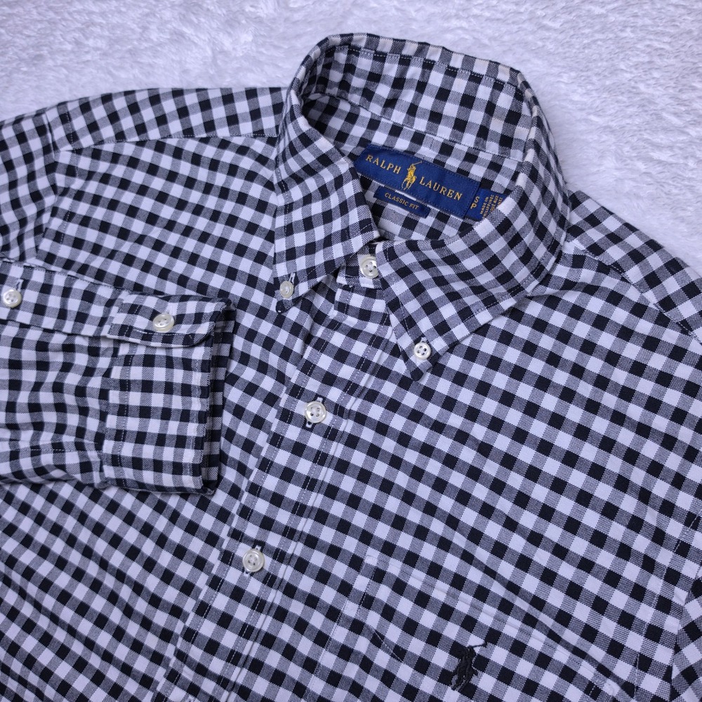 Ralph Lauren Classic Fit Men S Black White Gingham L/S Button Down Shirt